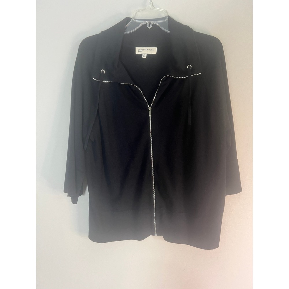 Jones New York Sport Womens Black Full Zip Cardigan Sweater‎ 3/4 Sleeve Large